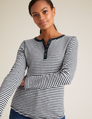 Lucky Brand Women's Stripe Henley Thermal TOP, Grey Marl, L