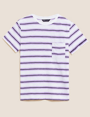 Pure Cotton Striped Crew Neck T-Shirt Image 2 of 4