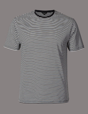 Pure Cotton Striped Crew Neck T-Shirt Image 2 of 4