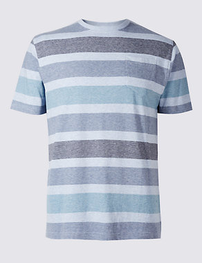 Pure Cotton Striped Crew Neck T-Shirt Image 2 of 3