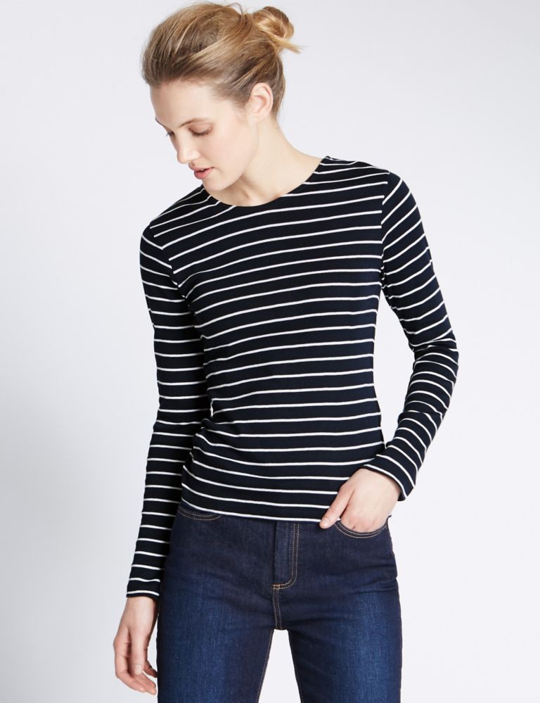 Pure Cotton Striped Crew Neck T-Shirt 1 of 3