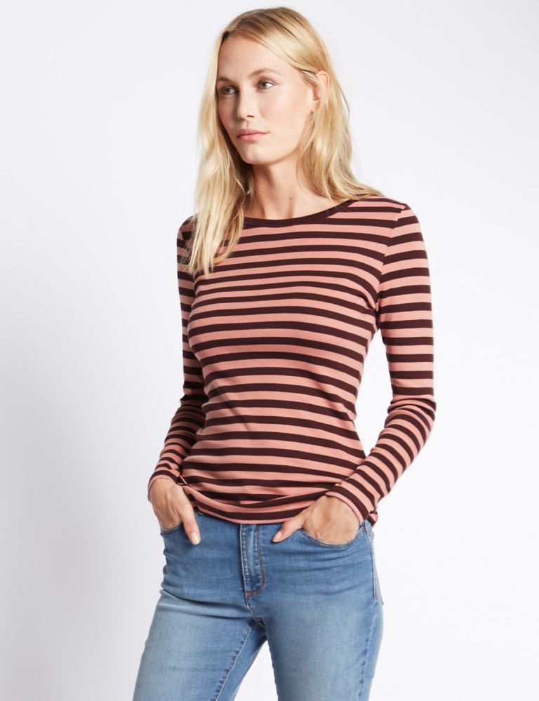 Pure Cotton Striped Crew Neck T-Shirt 1 of 4