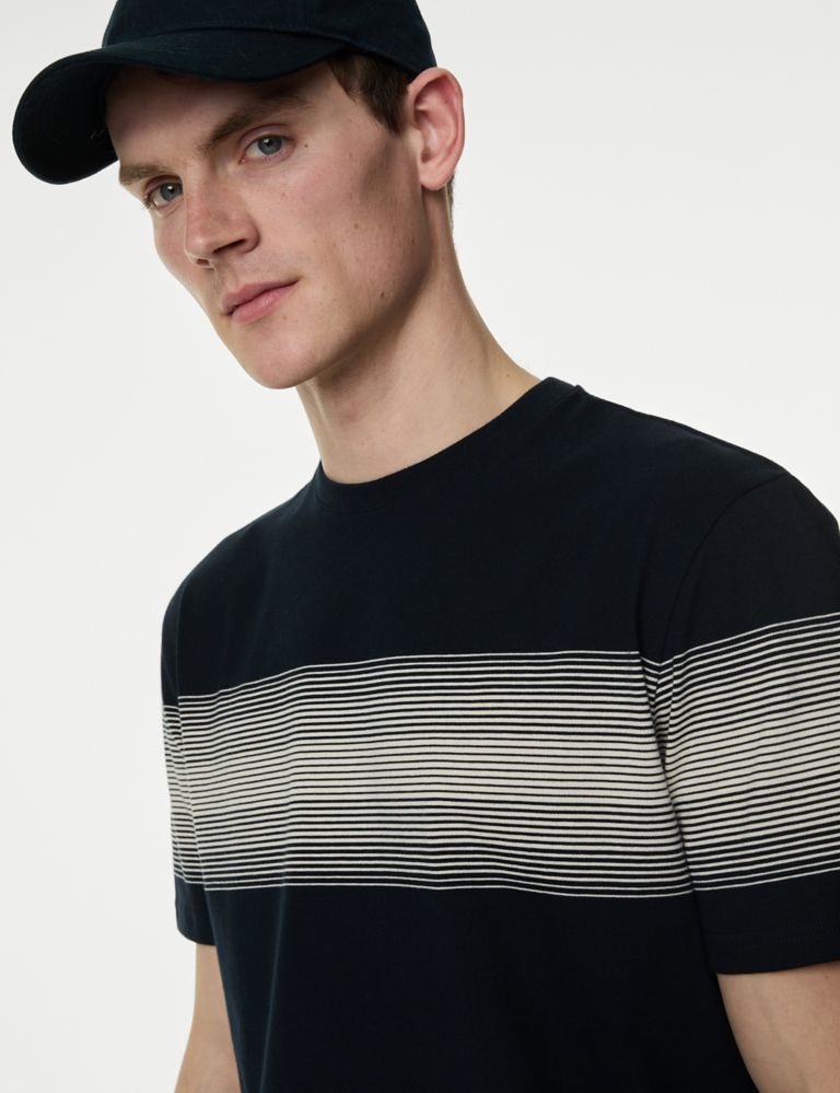 Pure Cotton Striped Crew Neck T-Shirt 1 of 5