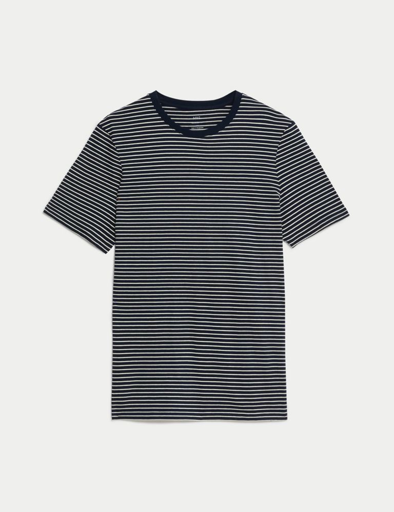 Pure Cotton Striped Crew Neck T-Shirt 2 of 5