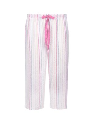 Pure Cotton Striped Cropped Pyjama Bottoms Image 2 of 3