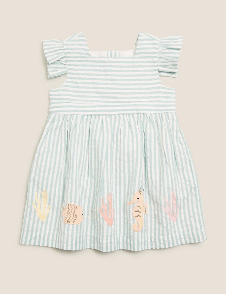 Pure Cotton Striped Dress (0-3 Yrs) 1 of 3