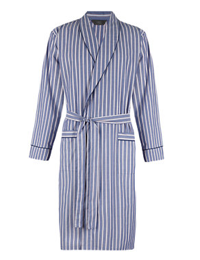 Pure Cotton Striped Dressing Gown Image 2 of 3
