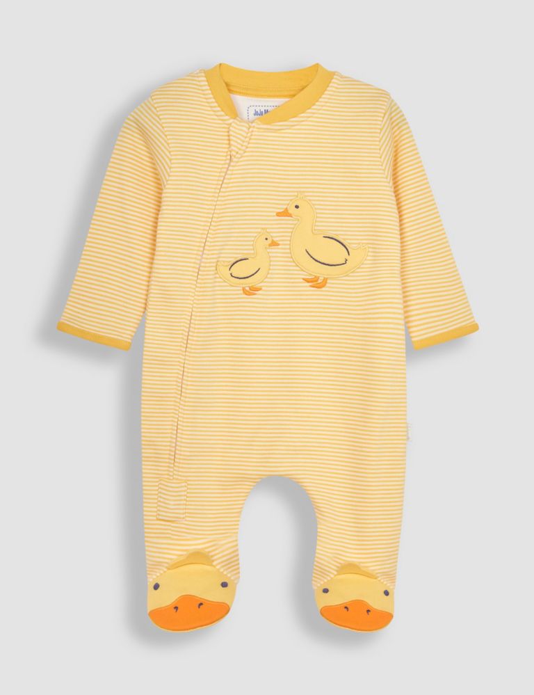Pure Cotton Striped Duck Zip Sleepsuit (7lbs-12 Mths) 2 of 6