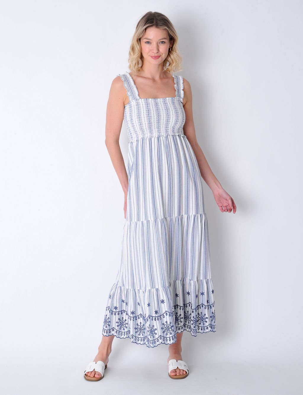 Pure Cotton Striped Embroidered Midi Dress 2 of 6