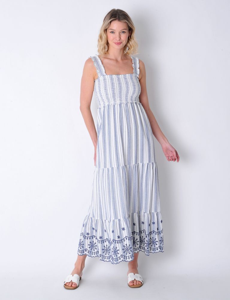 Pure Cotton Striped Embroidered Midi Dress 3 of 6
