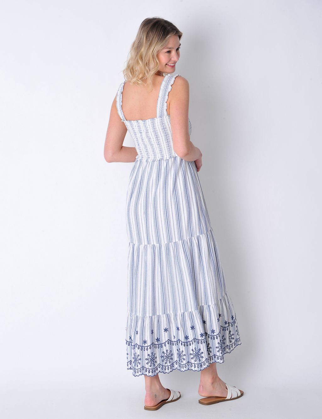 Pure Cotton Striped Embroidered Midi Dress 4 of 6