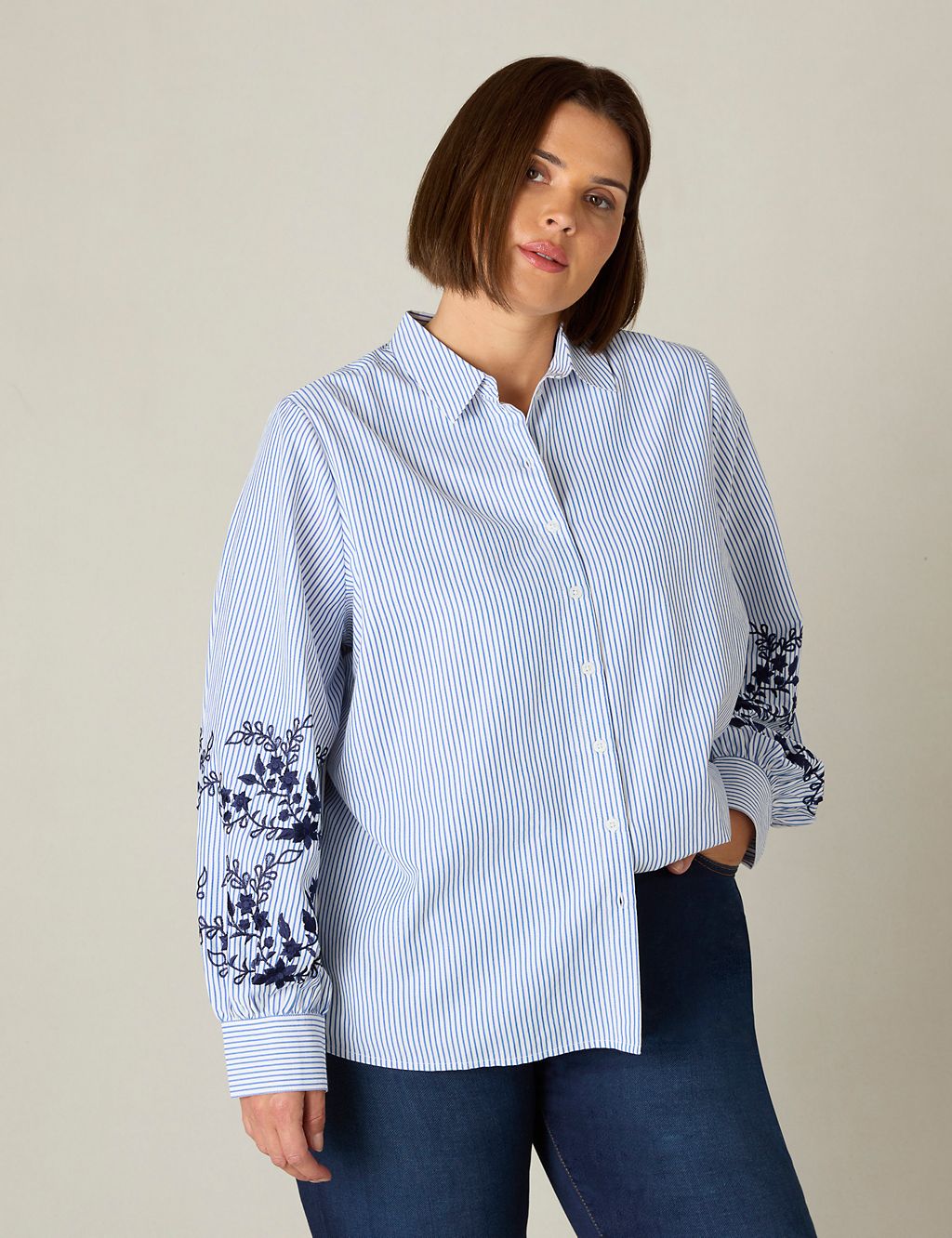 Pure Cotton Striped Embroidered Shirt 3 of 5