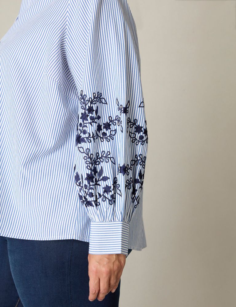 Pure Cotton Striped Embroidered Shirt 5 of 5