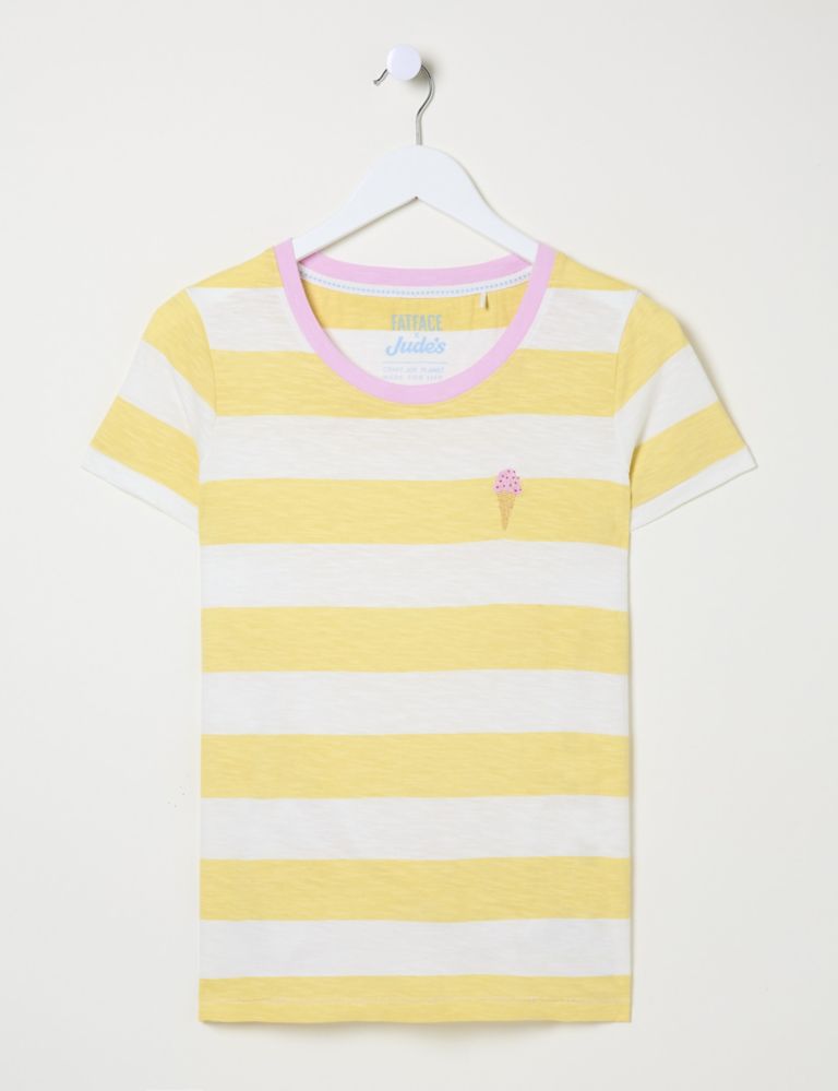 Pure Cotton Striped Embroidered T-Shirt 2 of 6