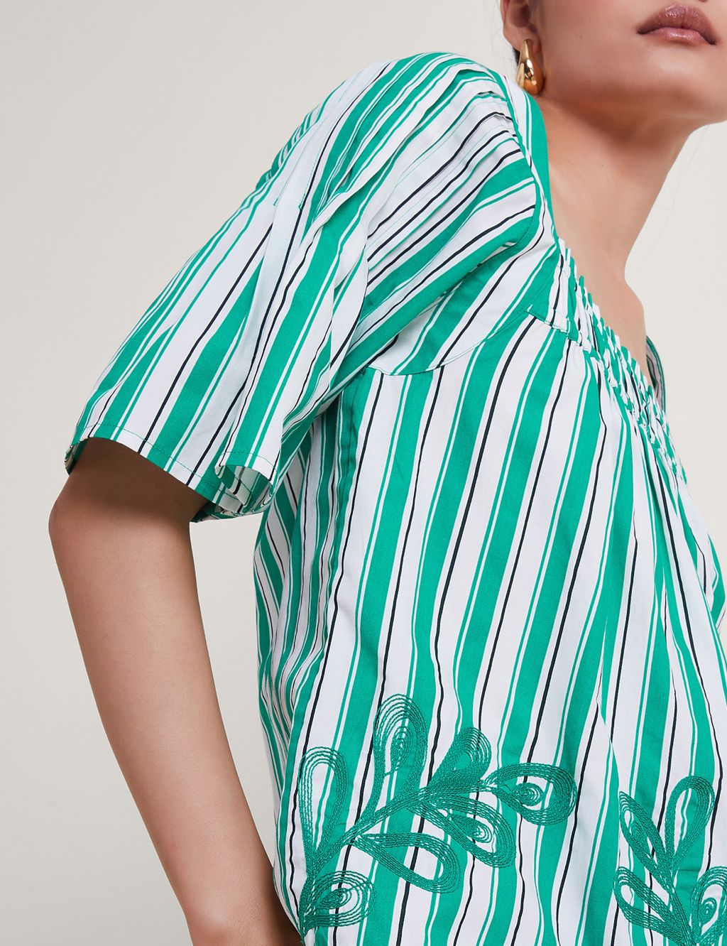 Pure Cotton Striped Embroidered Top 2 of 4