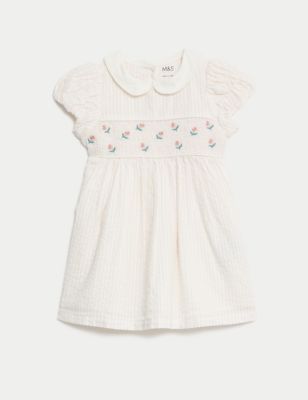 Pure Cotton Striped Floral Dress (0-3 Yrs) Image 2 of 5