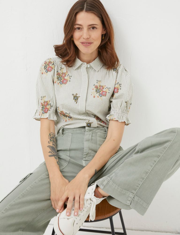 Pure Cotton Striped Floral Embroidery Shirt 5 of 5