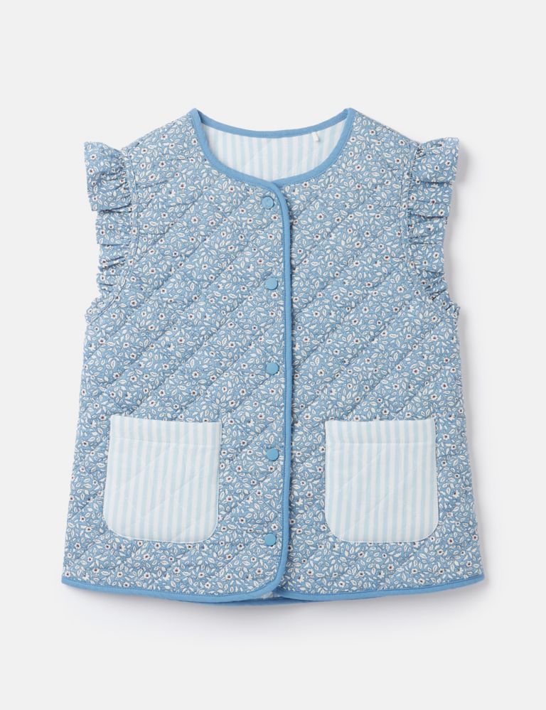 Pure Cotton Striped Floral Gilet (2-12 Yrs) 1 of 5