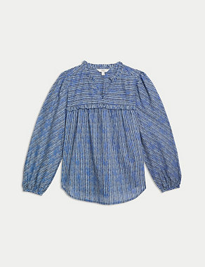 Pure Cotton Striped Frill Detail Blouse Image 2 of 5