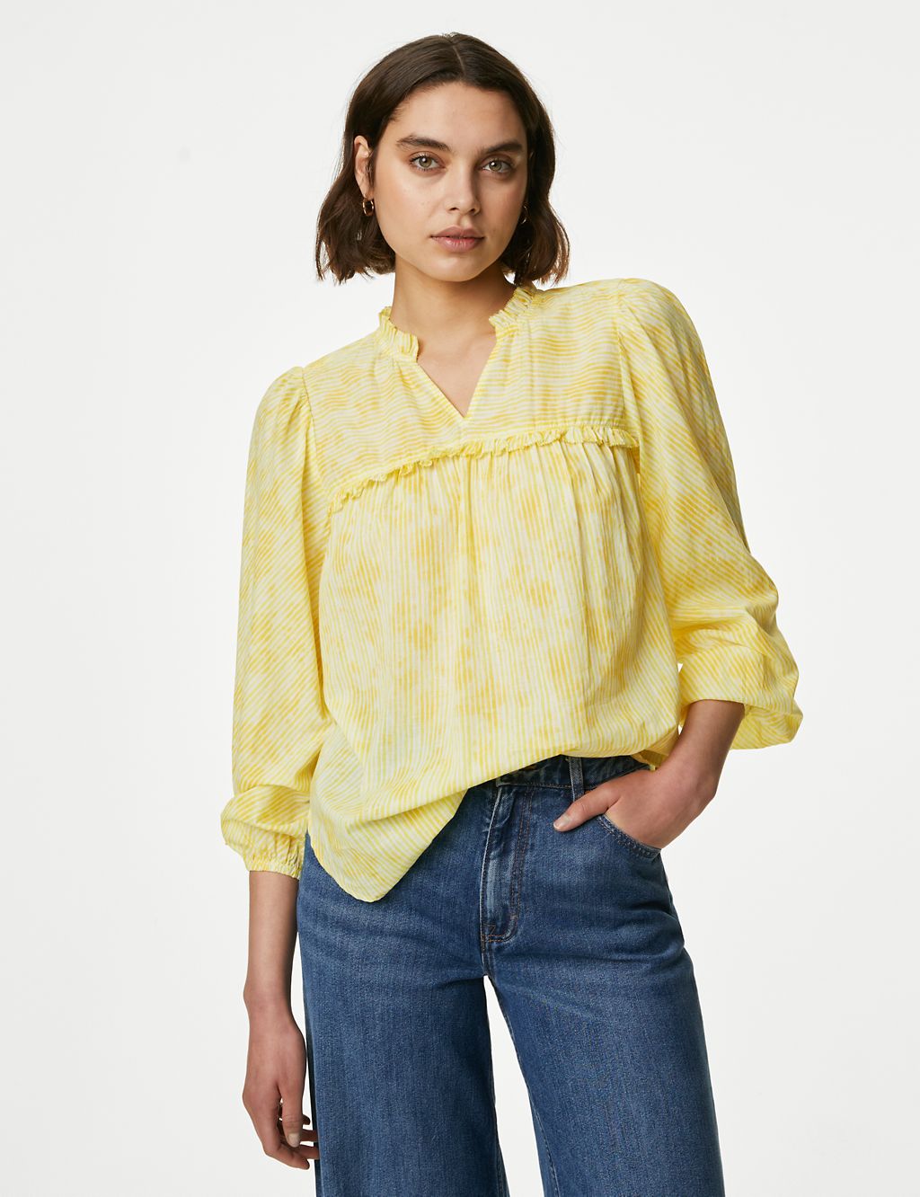 Pure Cotton Striped Frill Detail Blouse 2 of 5