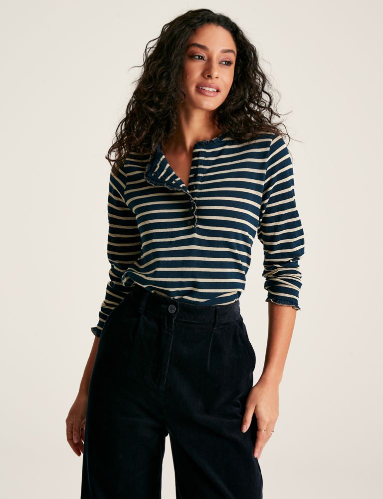 Pure Cotton Striped Frill Detail Top 1 of 5