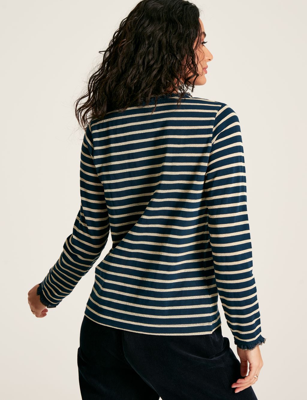 Pure Cotton Striped Frill Detail Top 2 of 5