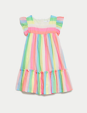 Pure Cotton Striped Frill Tiered Dress (2-8 Yrs) Image 2 of 5