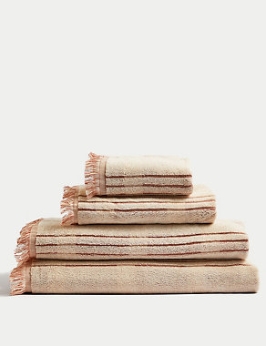 Pure Cotton Striped Fringed Towel Image 2 of 5