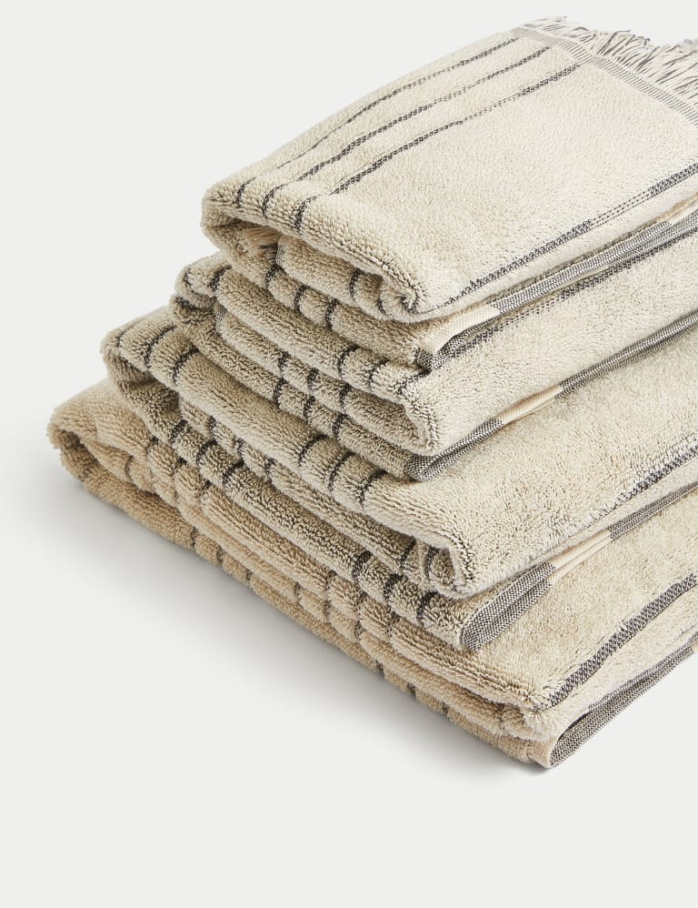 Pure Cotton Striped Fringed Towel M S Collection M S