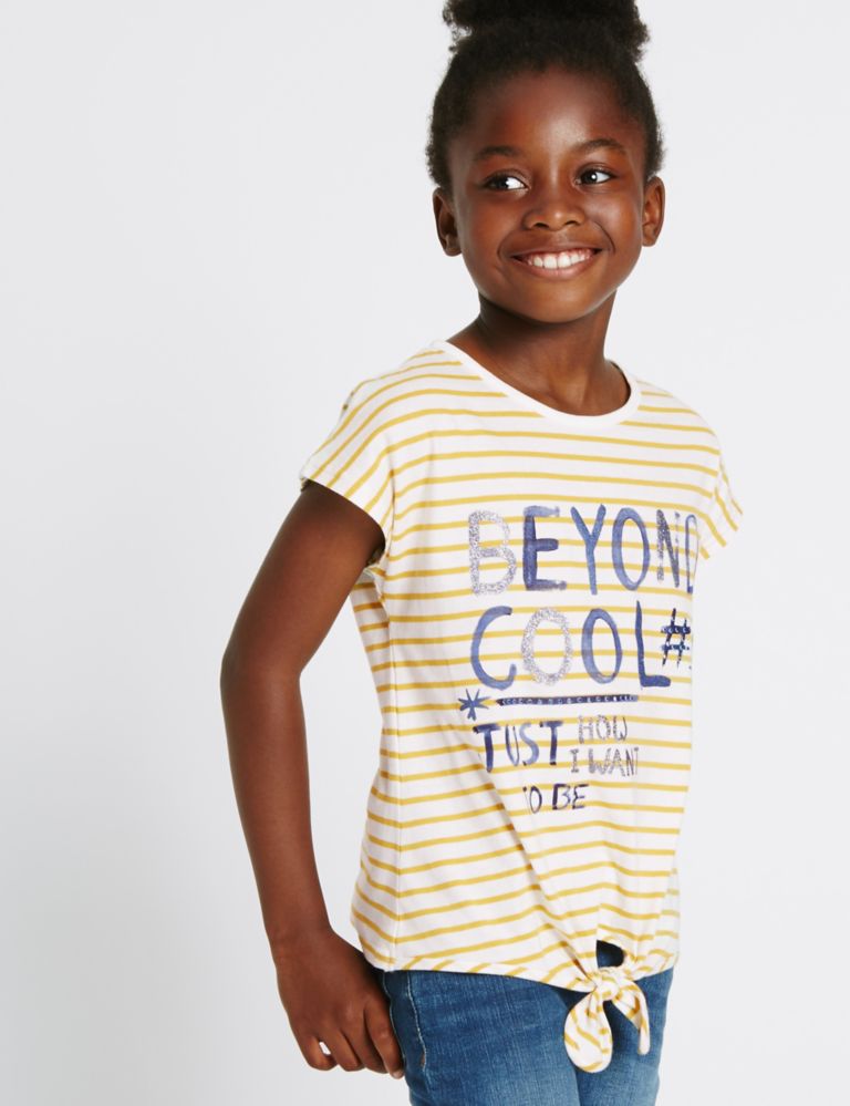 Pure Cotton Striped Front Tie Top (3-14 Years) 1 of 5