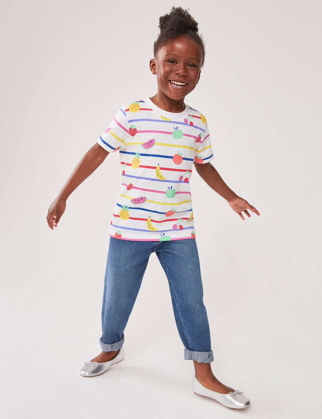 Pure Cotton Striped Fruit Print T-Shirt (3-12 Yrs) 2 of 5
