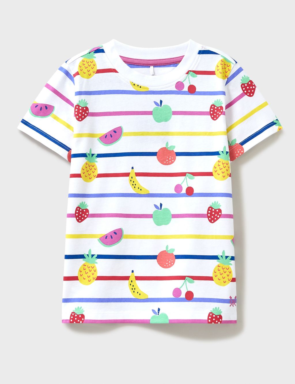 Pure Cotton Striped Fruit Print T-Shirt (3-12 Yrs) 1 of 5