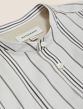 Pure Cotton Striped Grandad Collar Shirt Image 2 of 3