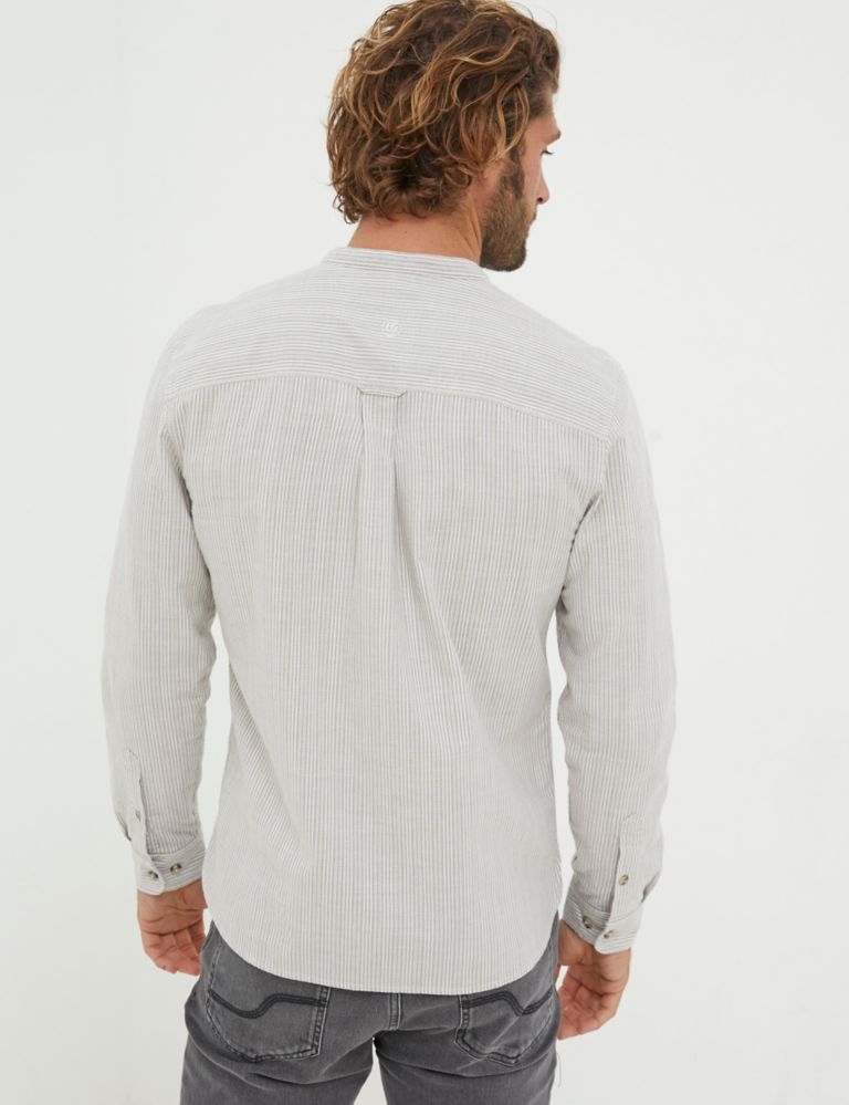 Pure Cotton Striped Grandad Collar Shirt 3 of 5