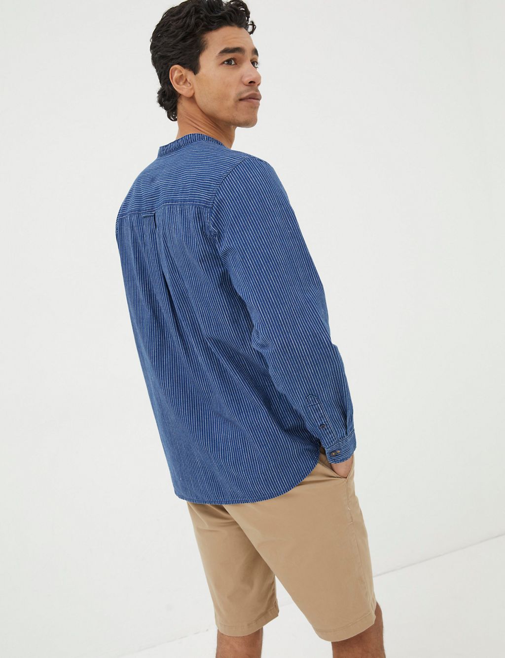 Pure Cotton Striped Grandad Collar Shirt 2 of 5