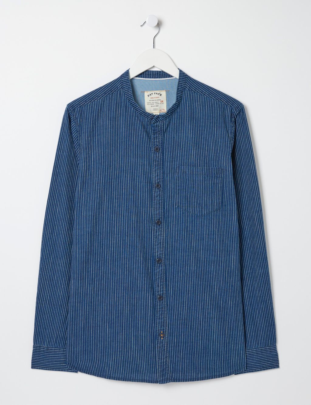 Pure Cotton Striped Grandad Collar Shirt 1 of 5