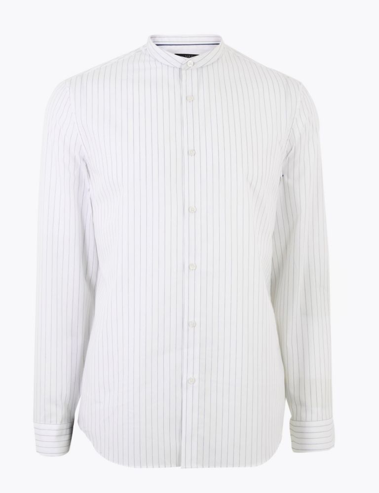 Pure Cotton Striped Grandad Slim Fit Shirt 5 of 5