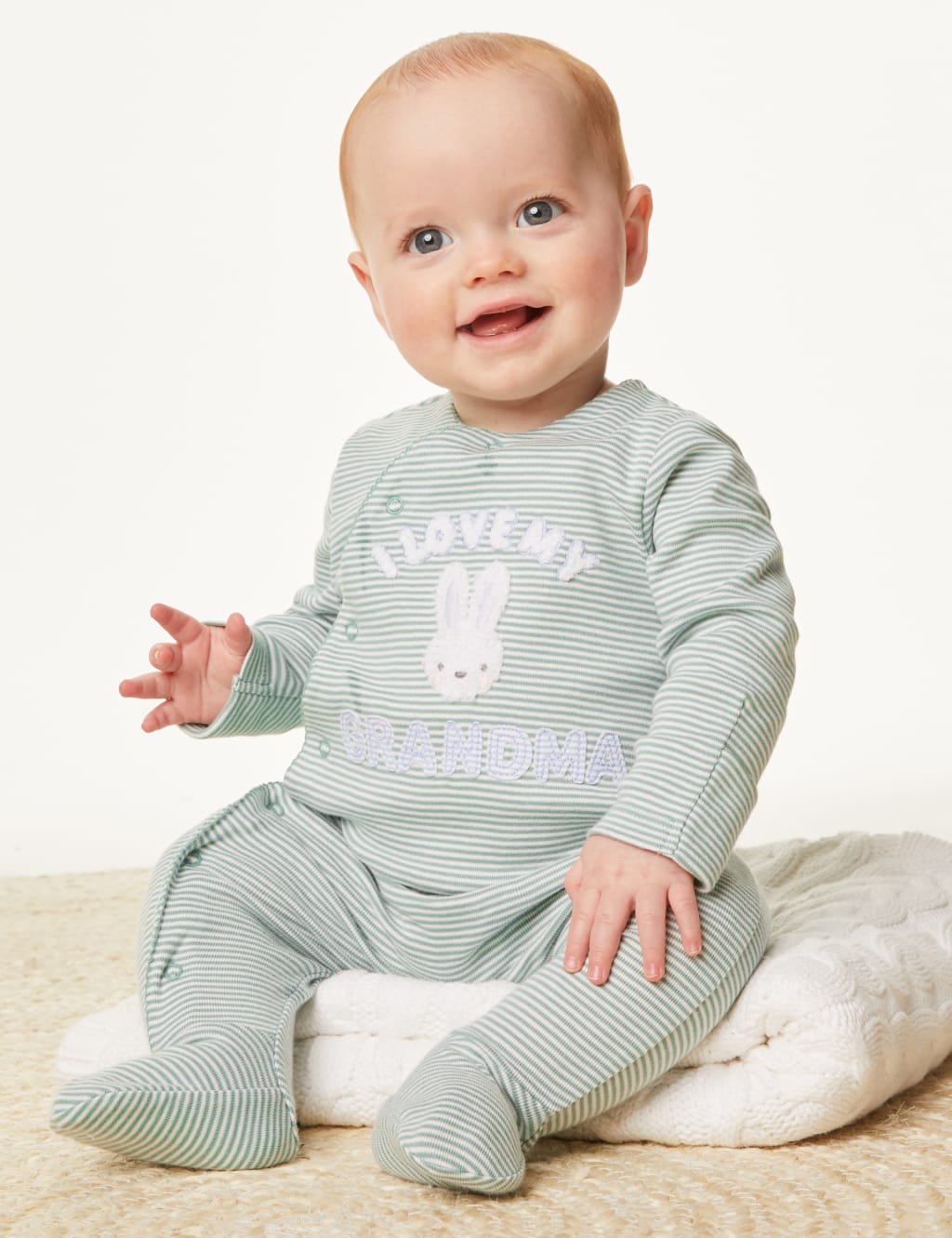 Pure Cotton Striped Grandma Slogan Sleepsuit (7lbs-9 Mths) 3 of 5