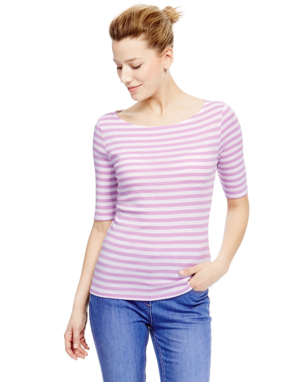 Pure Cotton Striped Half Sleeve T-Shirt 2 of 4