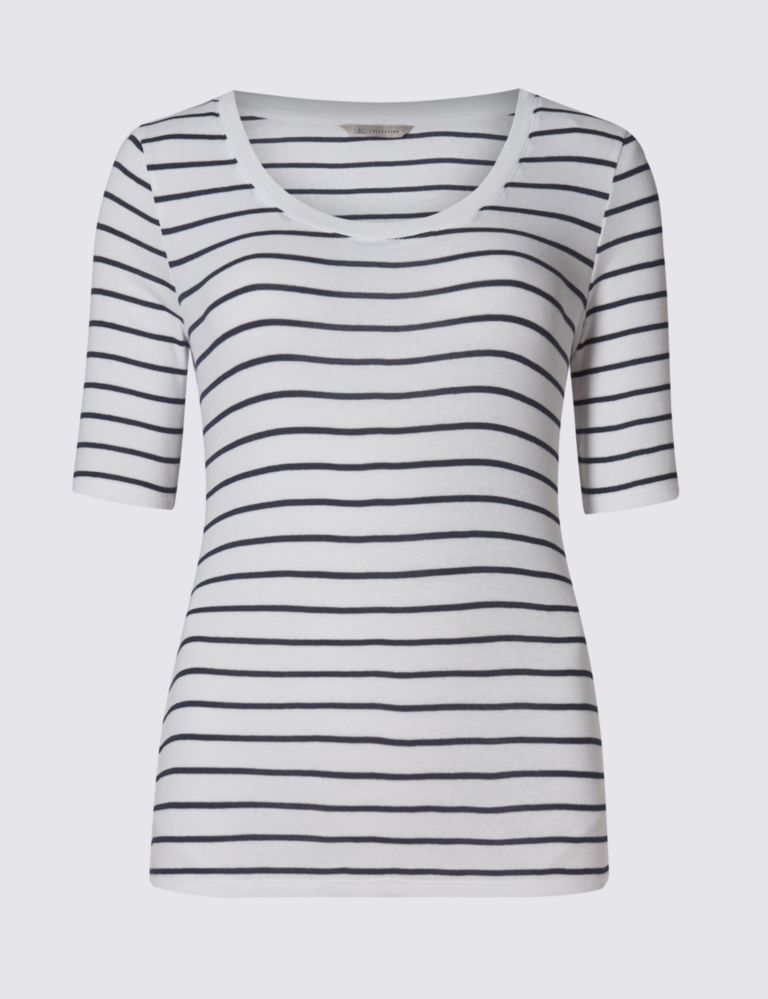 Pure Cotton Striped Half Sleeve T-Shirt 2 of 3