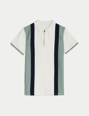 Pure Cotton Striped Half Zip Polo Shirt (6-16 Yrs) Image 2 of 4