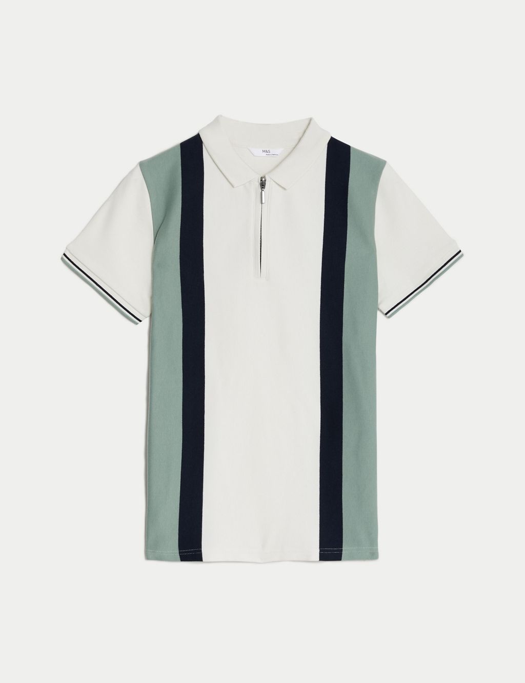 Pure Cotton Striped Half Zip Polo Shirt (6-16 Yrs) 1 of 4