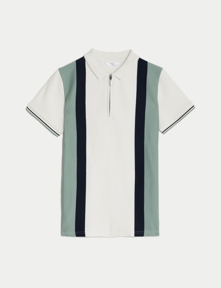 Pure Cotton Striped Half Zip Polo Shirt (6-16 Yrs) 2 of 4
