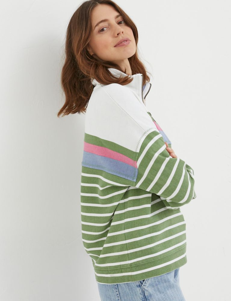 Pure Cotton Striped Half Zip Relaxed Sweatshirt 3 of 5