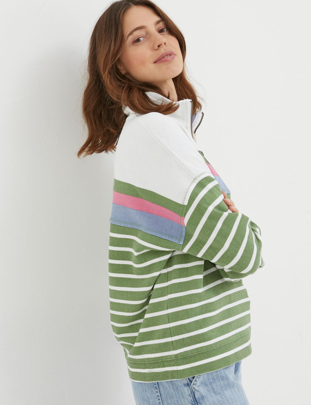 Pure Cotton Striped Half Zip Relaxed Sweatshirt 2 of 5