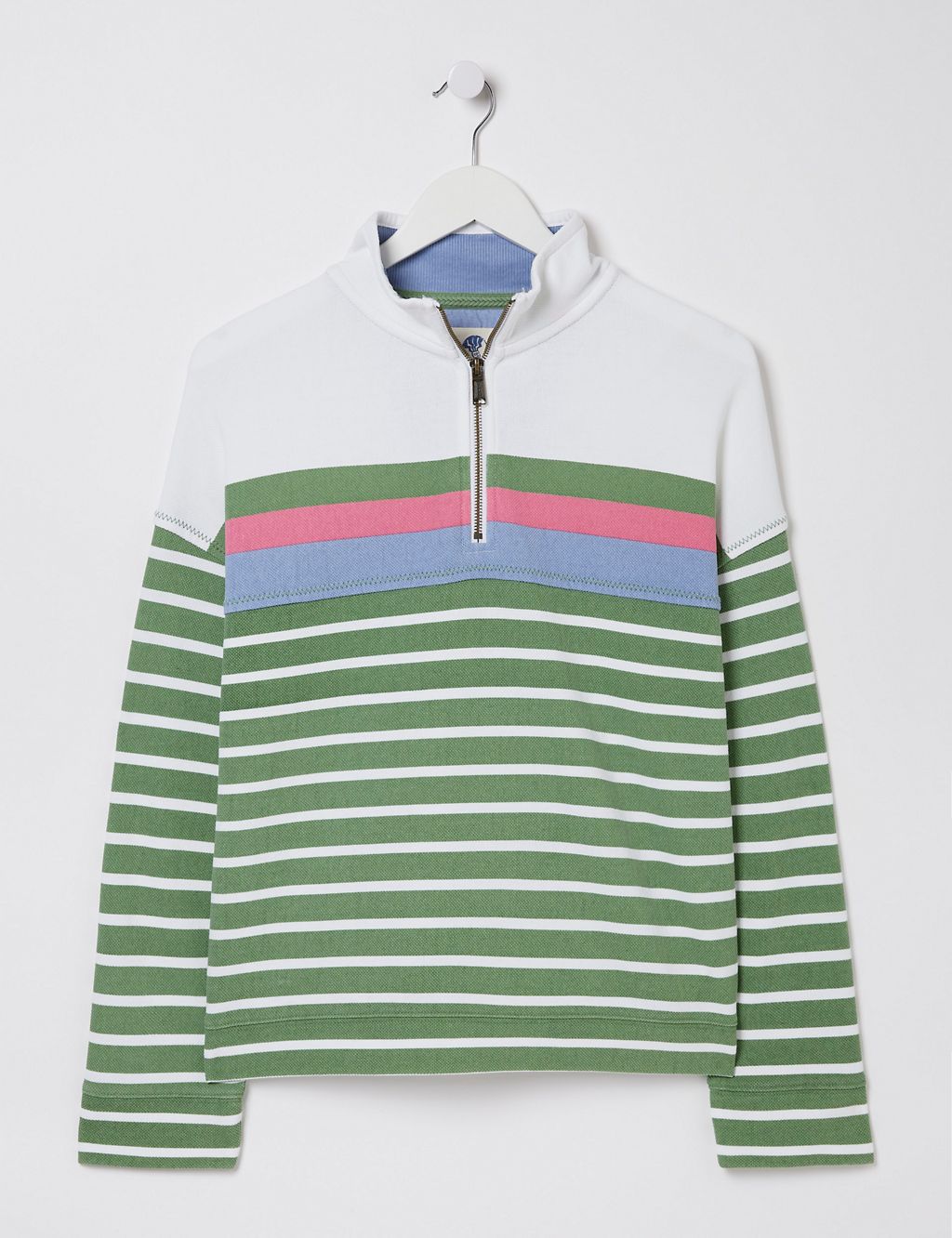 Pure Cotton Striped Half Zip Relaxed Sweatshirt 1 of 5