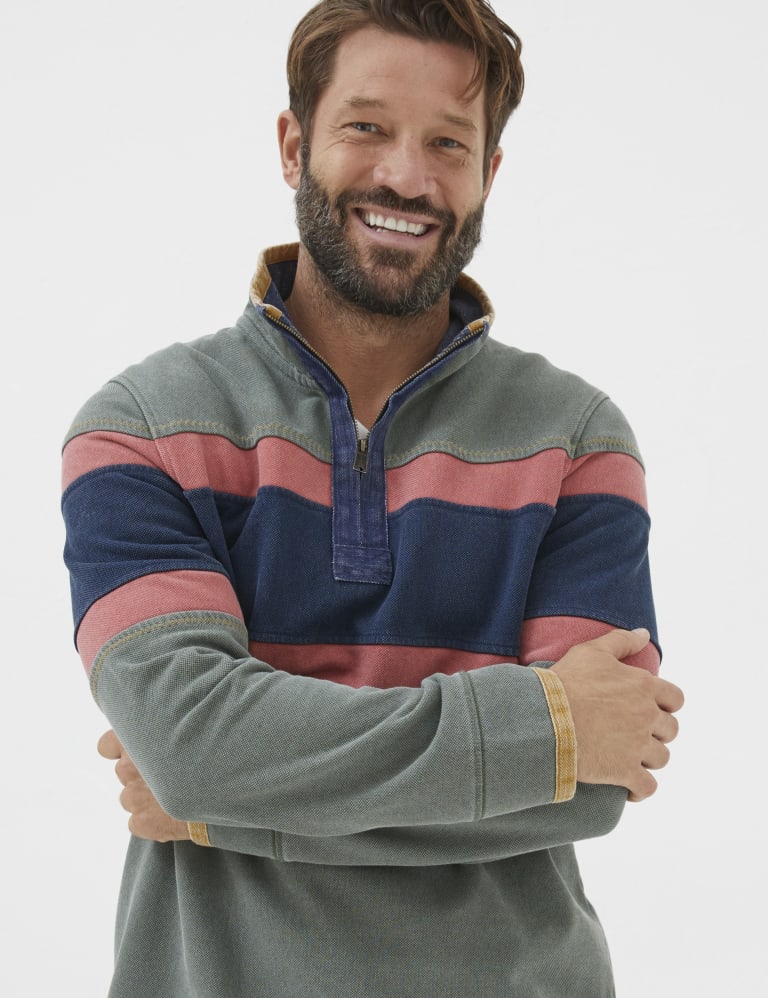 Contrast half zip graphic striped hoodie cheap