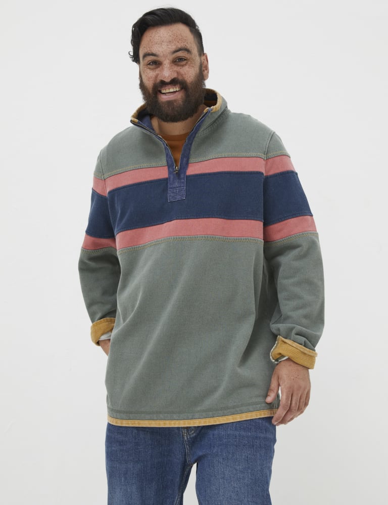 Pure Cotton Striped Half Zip Sweatshirt