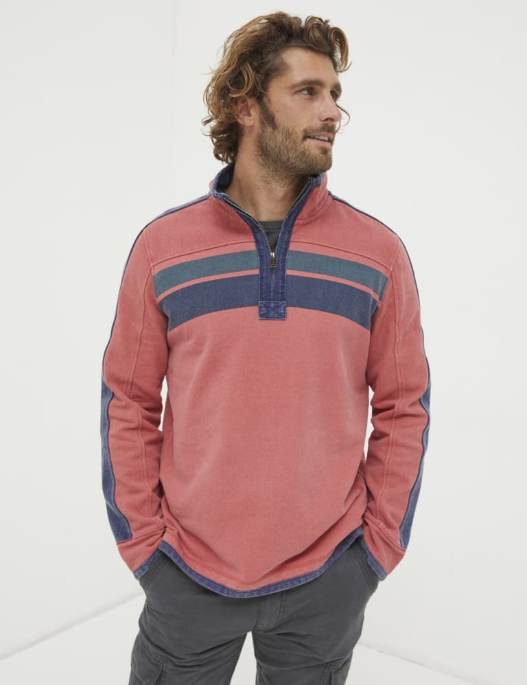 Pure Cotton Striped Half Zip Sweatshirt 1 of 6