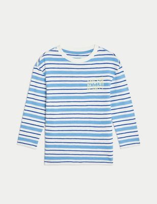 Pure Cotton Striped Have Fun Be Happy Top (2-8 Yrs) Image 2 of 4